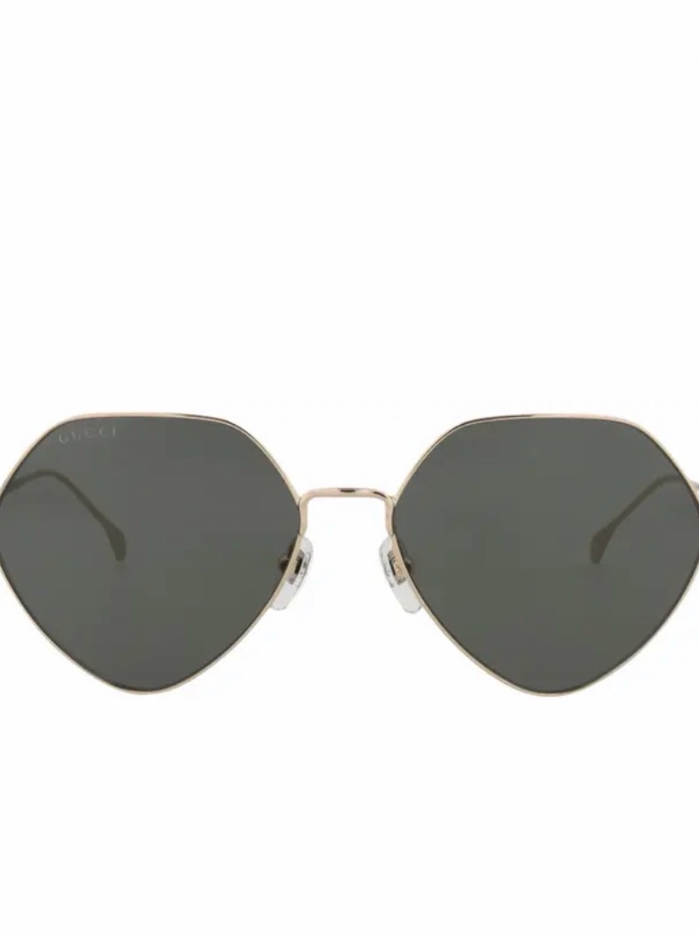 Gucci Women's Gold Frame Sunglasses With Dark Gray Lenses - Hexagonal Shape